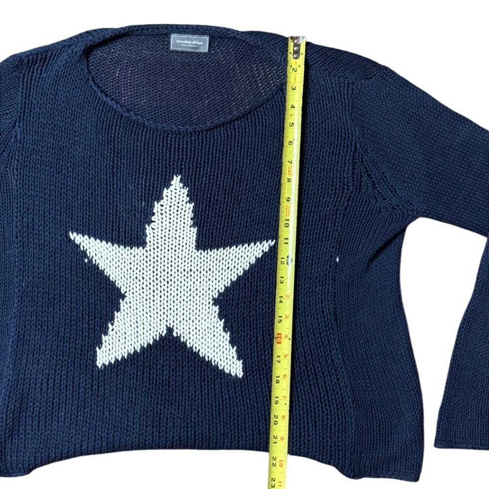 Wooden Ships Paola Buendia Navy Blue Star Knit Sweater Womens M/L Cropped Scoop - Picture 5 of 10